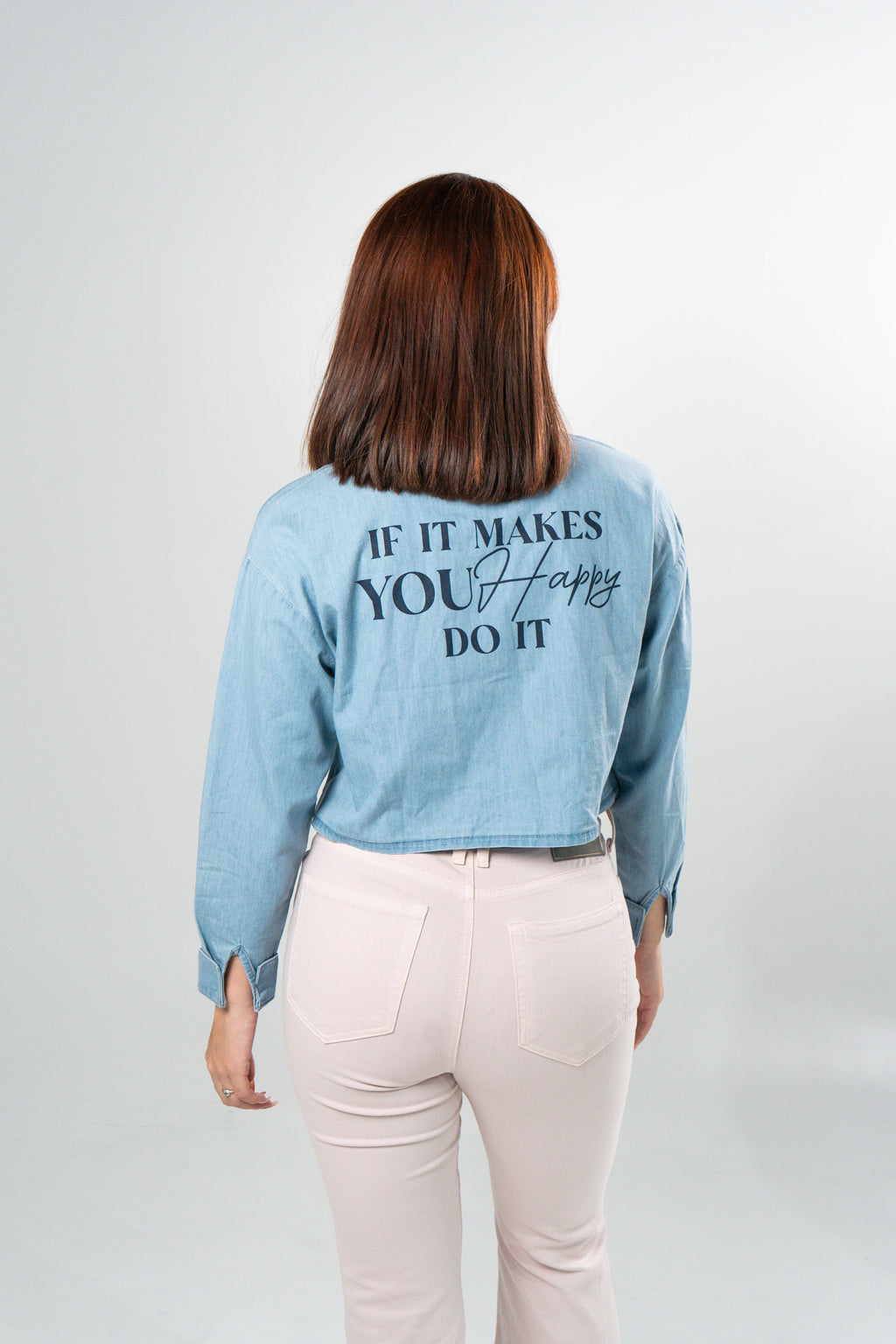 Camisa Crop Azul Bolsillos