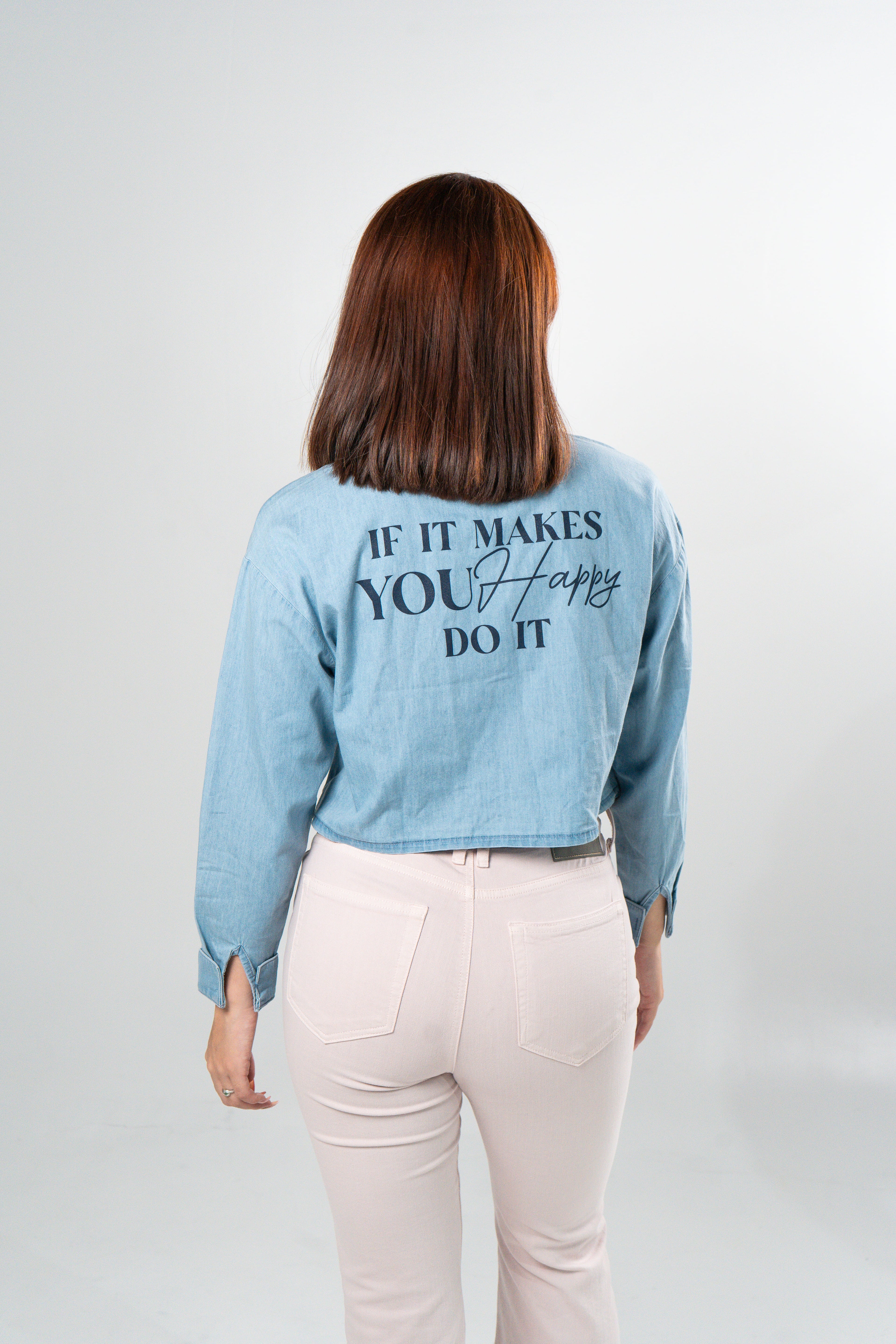 Camisa Crop Azul Bolsillos